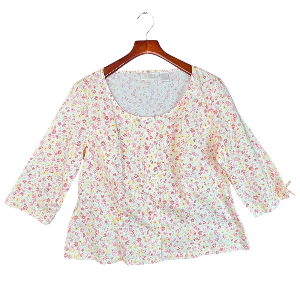 Liz Claiborne Floral Button Front Top Daisy Cottage Shabby Chic Feminine 90s Y2K